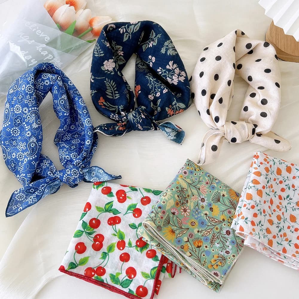 Cotone lino stampa floreale fazzoletto da collo donna sciarpa per capelli fazzoletto quadrato primavera estate cotone collo sciarpe turbante bandane nuovo