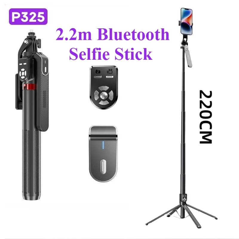 Treppiede per selfie stick per telefono cellulare Supporto per fotocamera retrattile anti-vibrazione da 220 cm con maniglia a giunto cardanico e telecomando