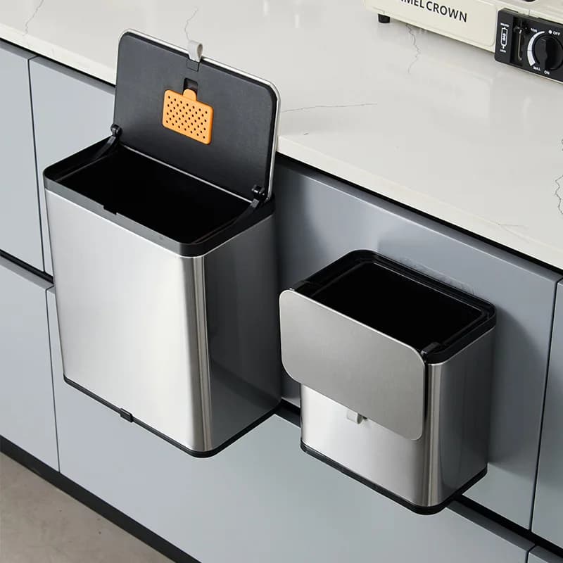 Pattumiera in acciaio inossidabile 2025 - Pattumiera per cucina/bagno montata a parete con coperchio, tubo per riporre i rifiuti sospeso salvaspazio
