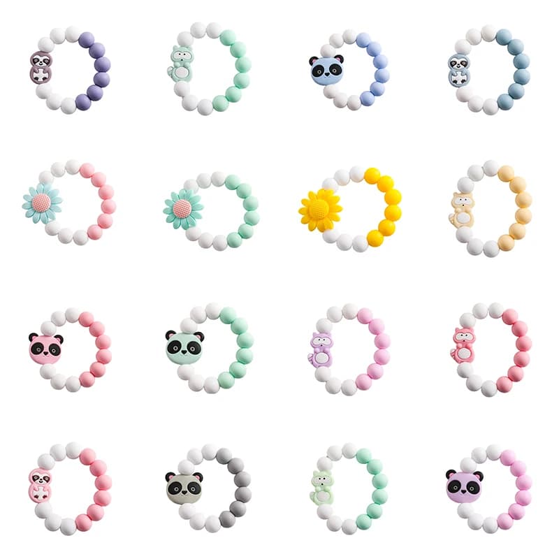 Anello per massaggiagengive in silicone per bambini Braccialetti per uso alimentare senza BPA per ornamenti giocattolo per la dentizione del neonato per un abbigliamento carino Gomma da masticare morbida