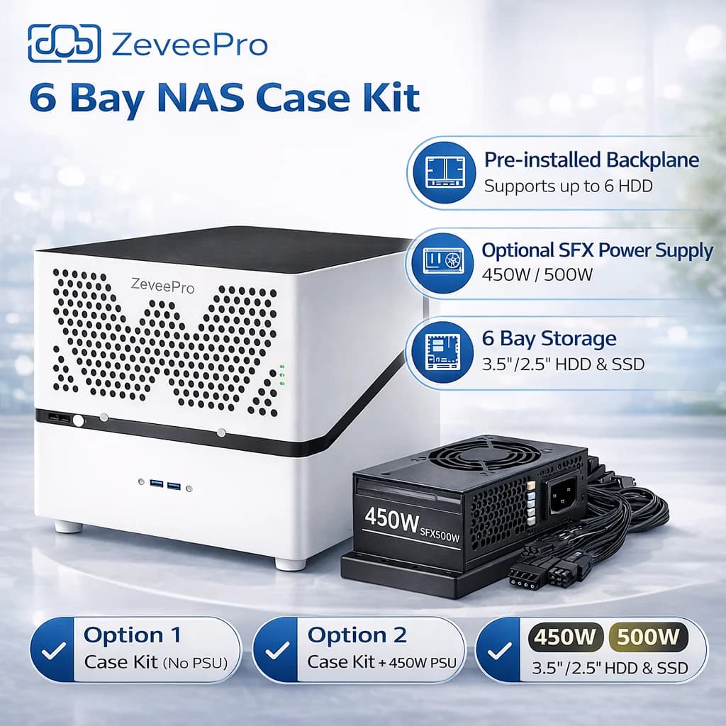 Kit Case NAS a 6 Bay con Alimentatore SFX, Chassis Server MATX ITX, Backplane Hot Swap, Case per Storage