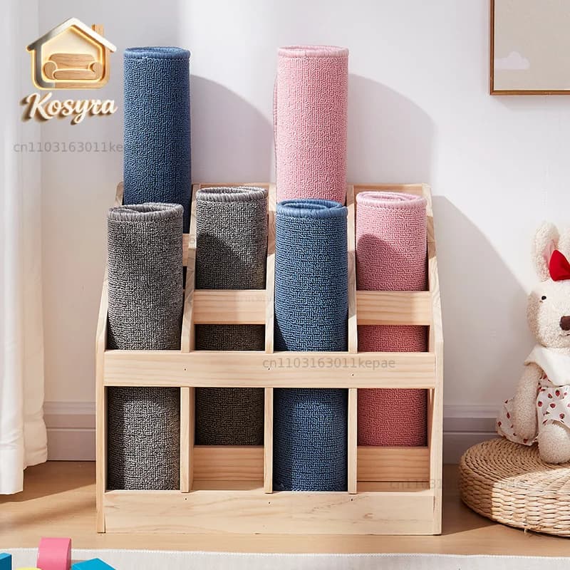 Solid wood storage rack for gym equipment, lecture room organizer, fitness equipment display, multi-grid yoga mat holder