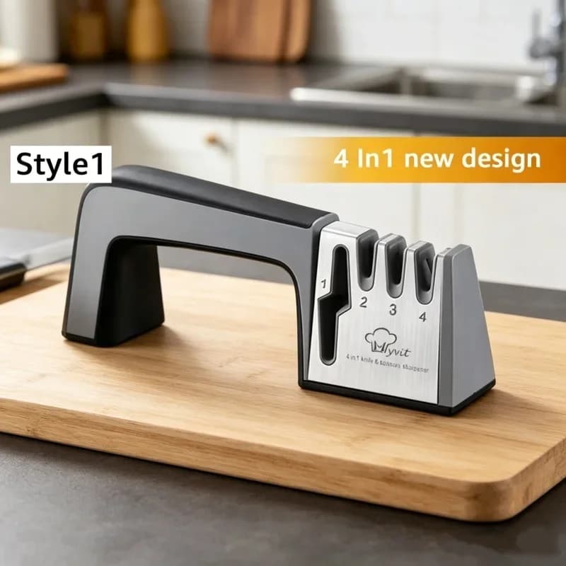 Affilatore Diamantato 4 in 1 per Coltelli, Forbici e Lame in Acciaio Inossidabile - Strumento Pratico per la Lucidatura Quotidiana in Cucina