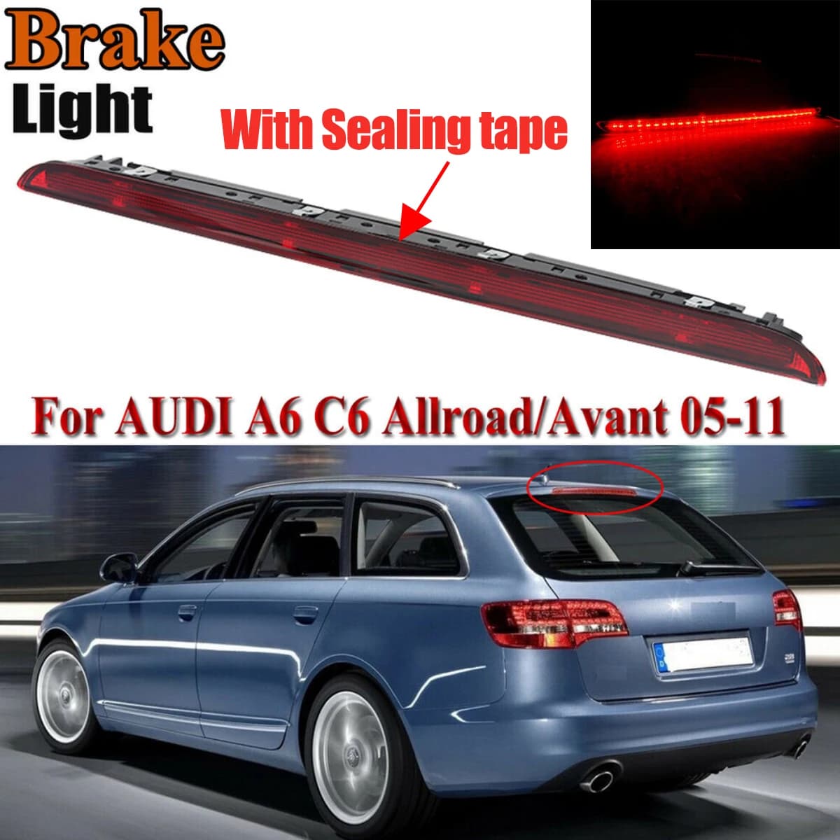 Red LED Brake Light for Car Additional High Third Light Brake Stop Lamp for Audi A6 AVANT S6 C6 2005-2011 4F 9945097