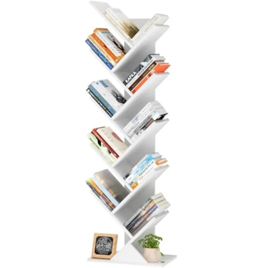 Libreria a forma di albero, scaffale in legno da terra per spazi stretti, organizer per libri/CD/riviste