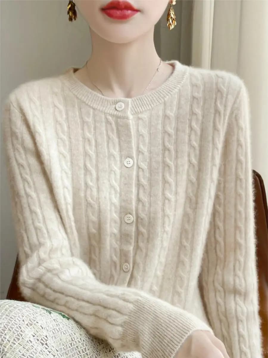 Cardigan da donna autunno inverno maglione solido con scollo a O primavera manica lunga monopetto cardigan bianco lavorato a maglia maglione coreano di moda