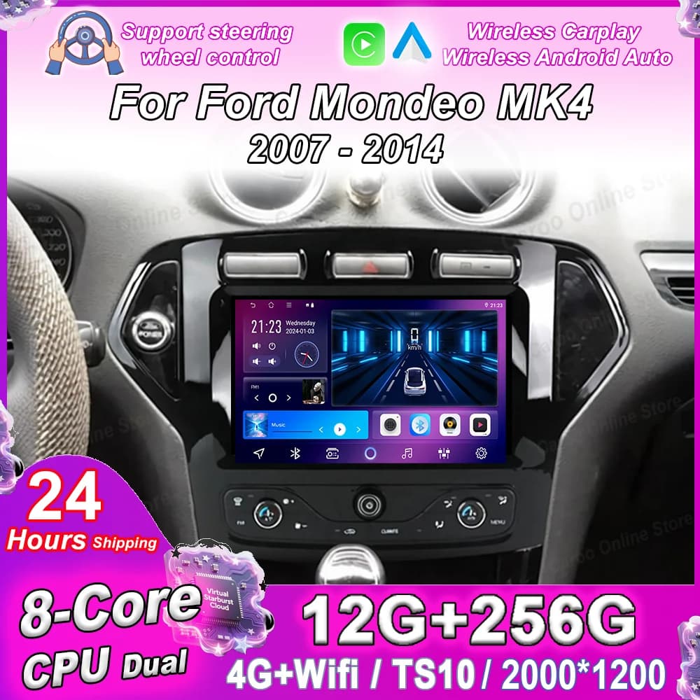 Autoradio Android 16 per Ford Mondeo MK4 2007-2014, Stereo GPS, Navigazione, Carplay, Bluetooth, 4G