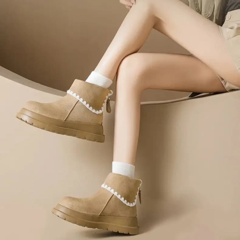 Women's Chunky-Soled Snow Boots Autumn Winter Melange Fleece Boots Warm Soft Durable