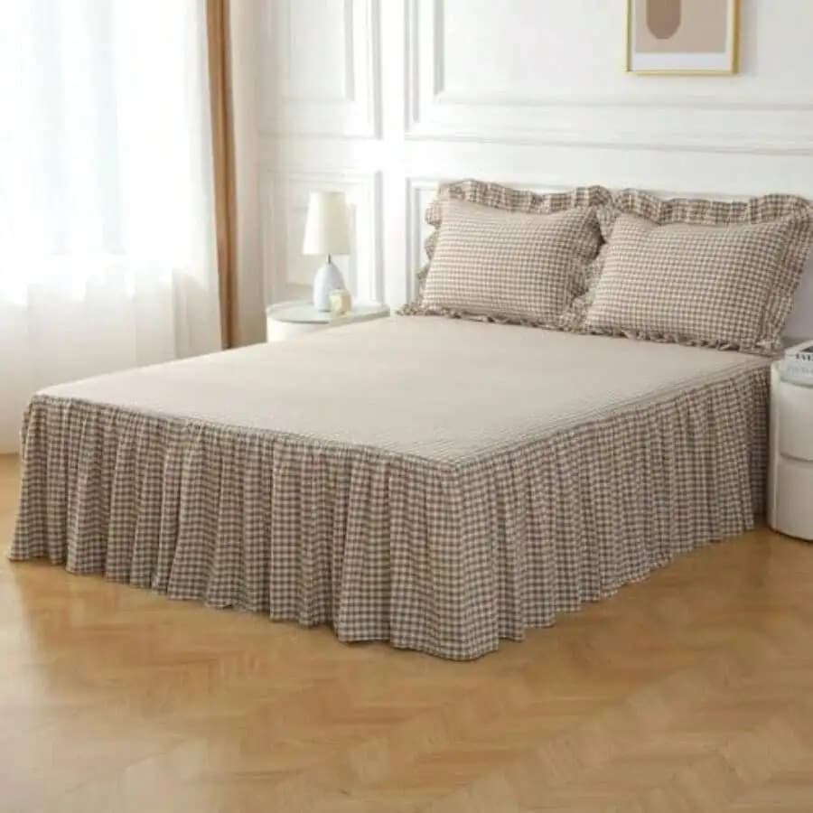 Washed Cotton Gingham Check Bed Skirt Queen Size 18 Inch Dust Ruffle