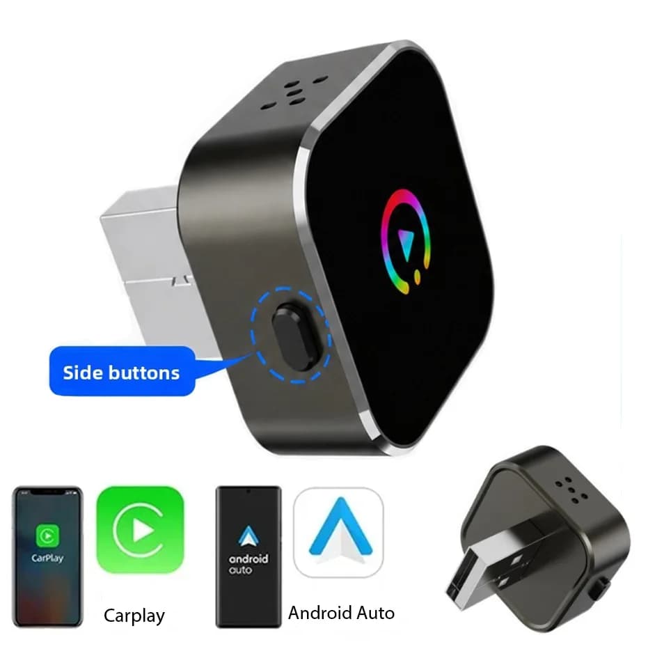 2 in 1 with Switching Button, Wireless Carplay for IPhone Ios for Android Auto, Smart AI Box, Plug and Play,No Delay