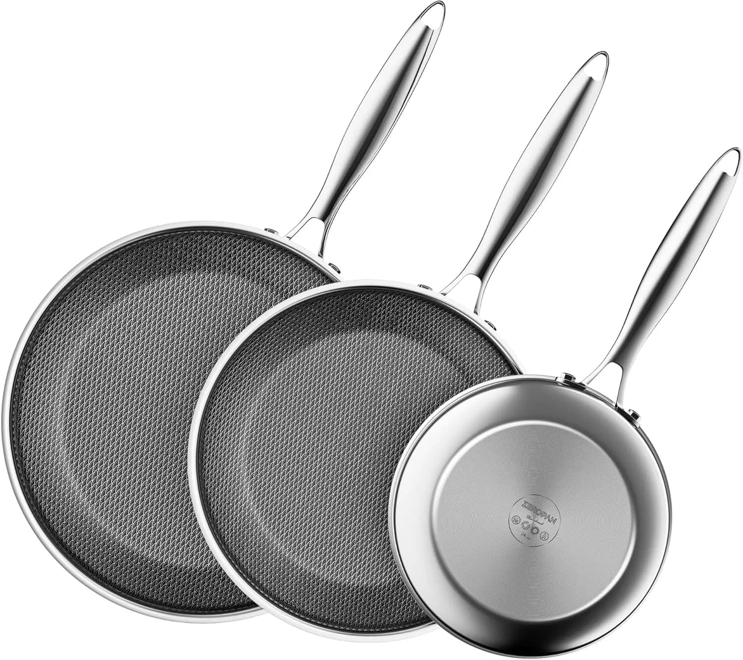 Anti-stick pans set, Anti-stick Hybrid Plates 3 Pieces, 8, 10 and 12 Inch Stainless Steel Plates, PFAS PFOA PTFE, Long-lasting Non-stick