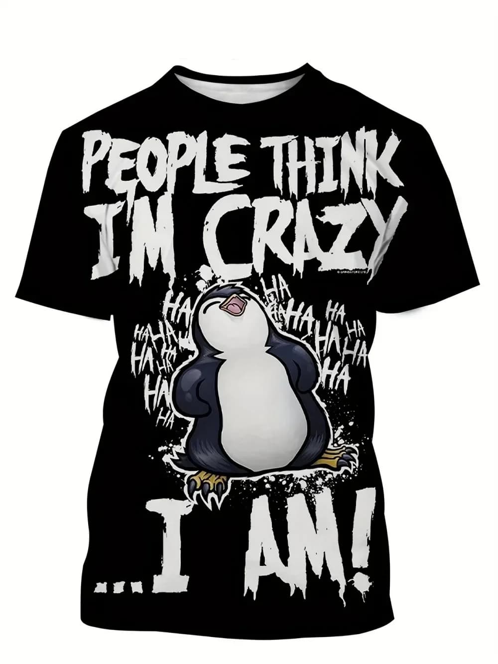 T-shirt estiva da uomo con stampa digitale 3D di pinguini, stile Harajuku, casual, a maniche corte, per un look streetwear alla moda.