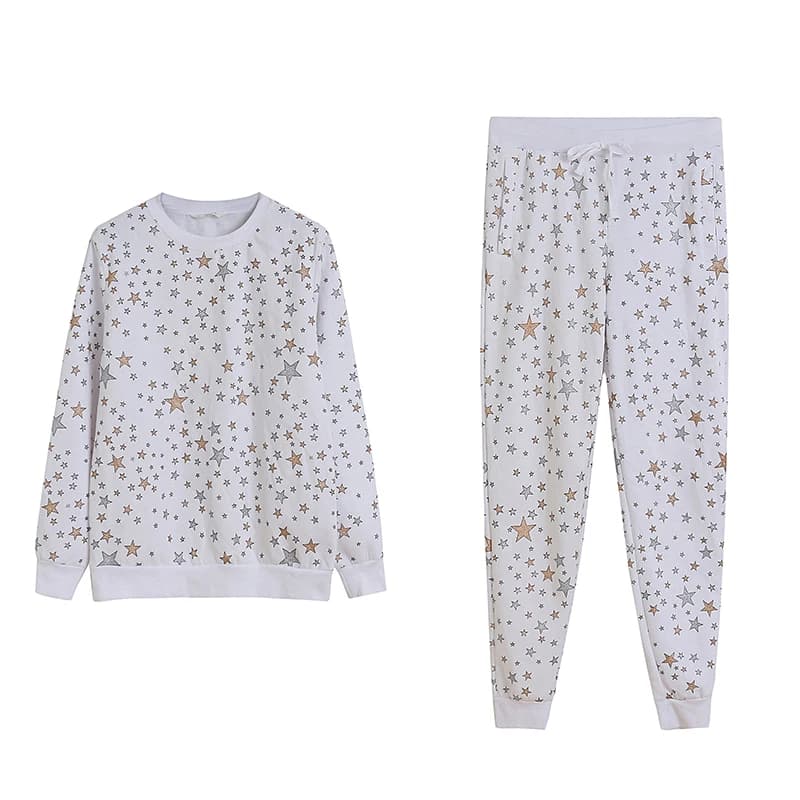 Comfortable Fleece Lined Hoodie Set Women's Casual Loose Fit round Neck Printed Long Sleeve Sweatshirt Pants Autumn Trendy