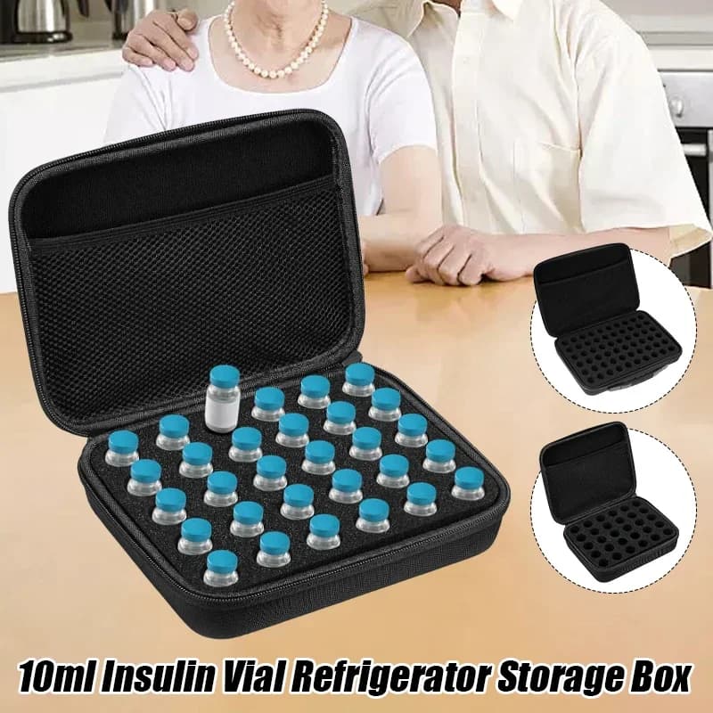 30/60 Slot Scatola di immagazzinaggio per fiale di insulina da 10 ml con borsa a rete per organizzare piccole fiale di iniezione Custodia portatile per bottiglie Samll