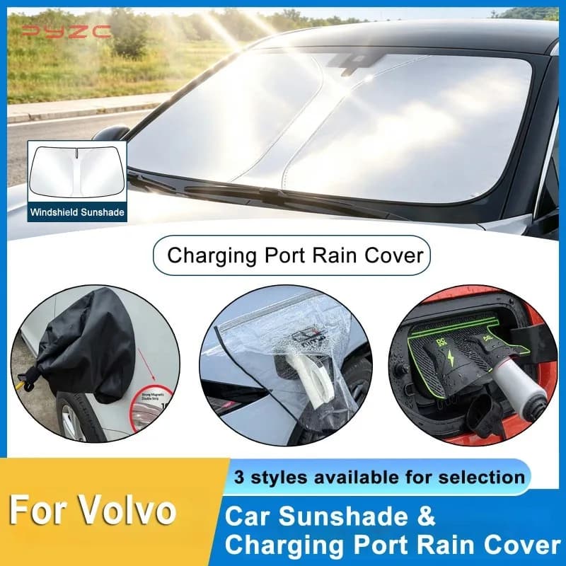 For Volvo EX30 EX90 XC70 Car Front Windshield Sunshade,Charging Port Waterproof Charging Gun Rain Cover Summer Car Accessories