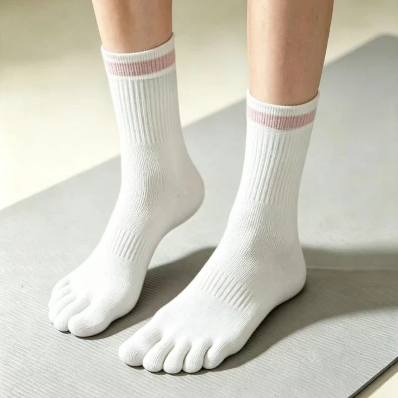 Five-toed mid-calf yoga socks, non-slip point pads, split-toe Pilates socks are used for gym exercise training