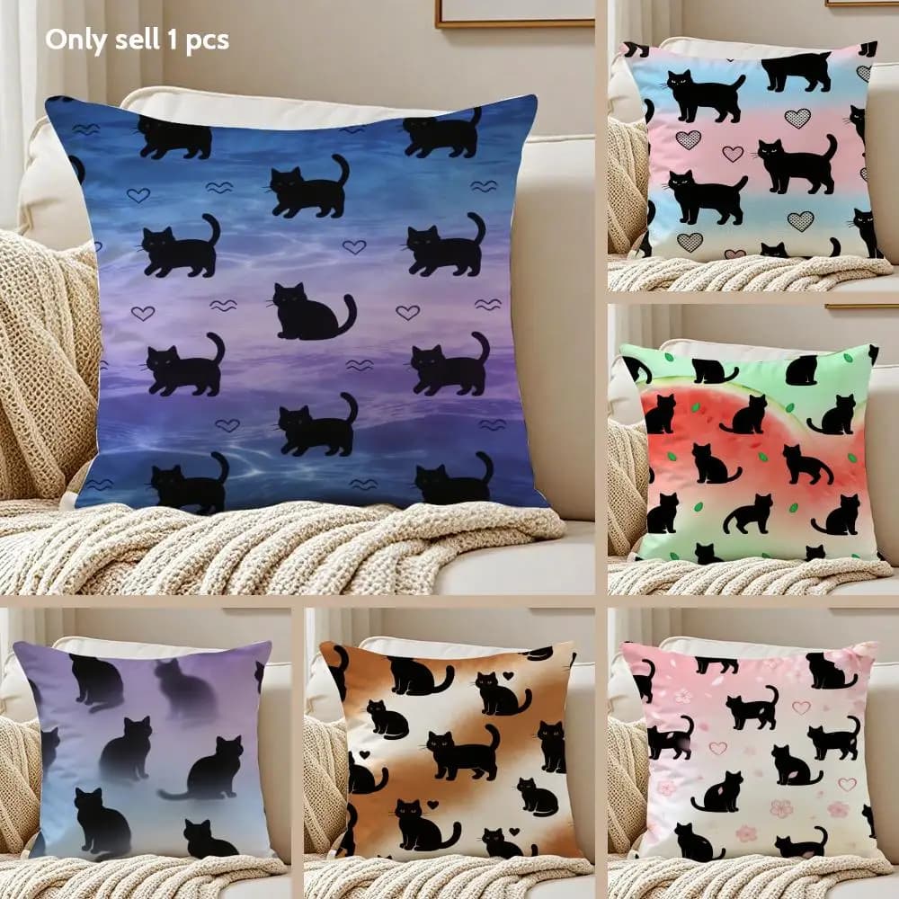 Blackcat Cushion Cover Silky Short Plush Sofa Pillow Cover Hidden Zipper Soft Dustproof Case for Home Decor