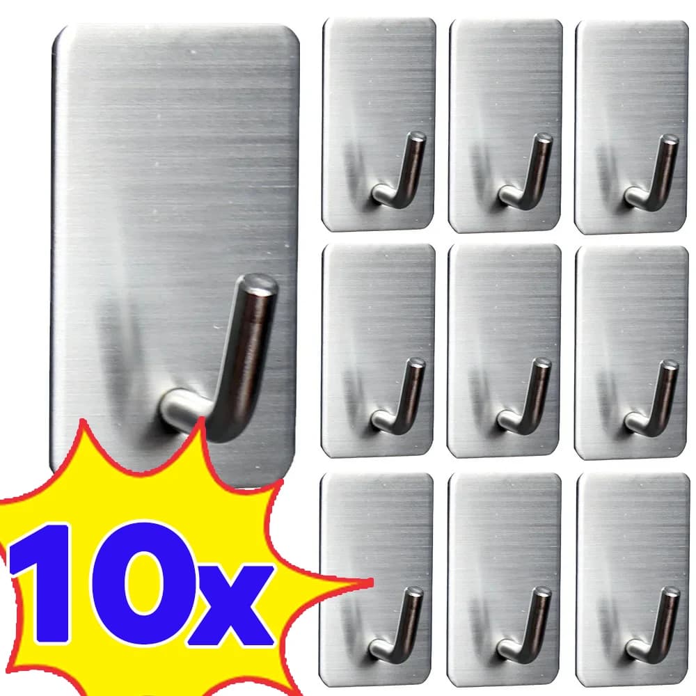 1-10 pieces self-adhesive hook heavy stainless steel hook for bathroom organizer multipurpose kitchen shelves