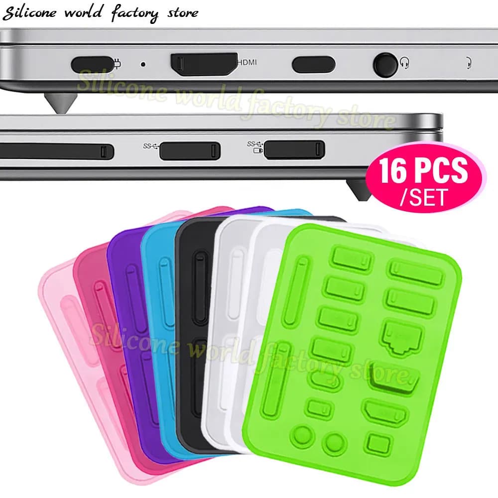 SW 16Pcs/Set Silicone Dust Plug for Laptop Dust Covers Notebook Computer Port Dust Plugs Stoppers HDMI USB RJ45 Interface Cover