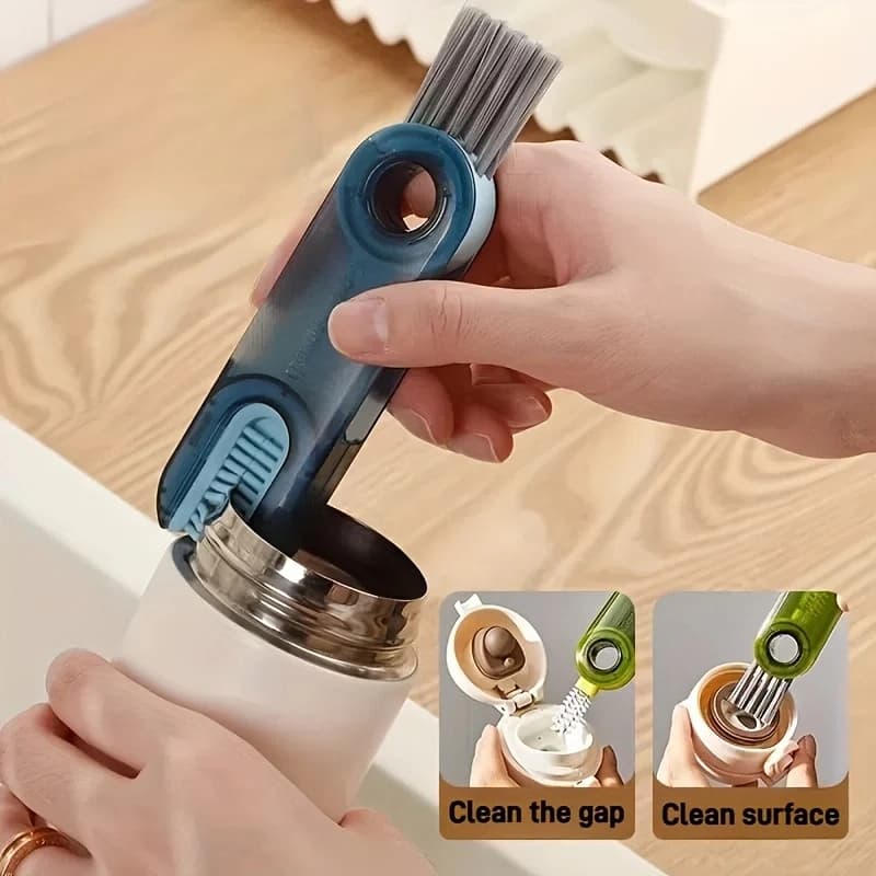 Spazzola per la pulizia 3 in 1, spazzola per tazze, strumento per la pulizia di bicchieri, spazzola per la pulizia di bottiglie termiche, spazzola a forma di U per la pulizia della bocca della tazza e del coperchio.