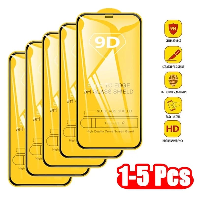 1-5PCS 9D Protezione dello schermo in vetro temperato per iPhone 15 14 13 12 11 Pro Max XR XS 8 7 6 Plus Copertura completa antigraffio