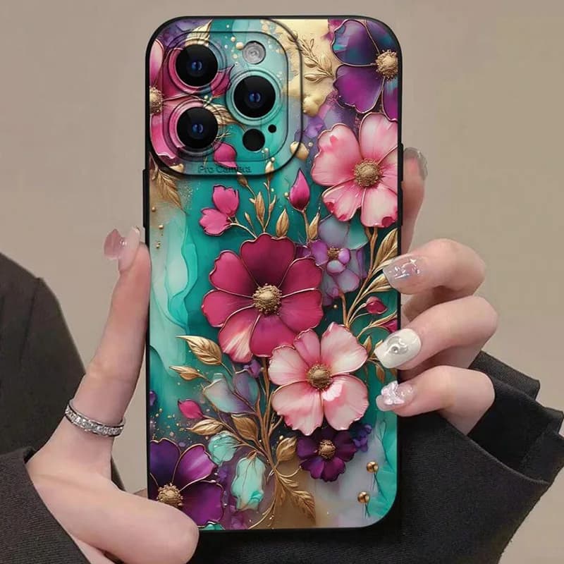 Vintage Floral Pattern Phone Case For iPhone 17 16 Pro Max 15 14 13 12 11 7 8 15 16 Plus X XR 16E 17E Anti-fingerprint TPU Cover