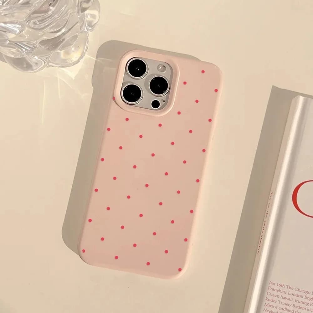 Pink polka dot all inclusive TPU phone case suitable for iPhone 17 16 15 14 13 12 11 Pro/Max/Plus anti drop and shockproof
