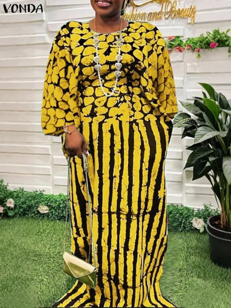 VONDA Plus Size 5XL Party Printed Women's Dress Bohemian Summer Dress 3/4 Sleeves Casual Robe Or Long Holiday Dresses