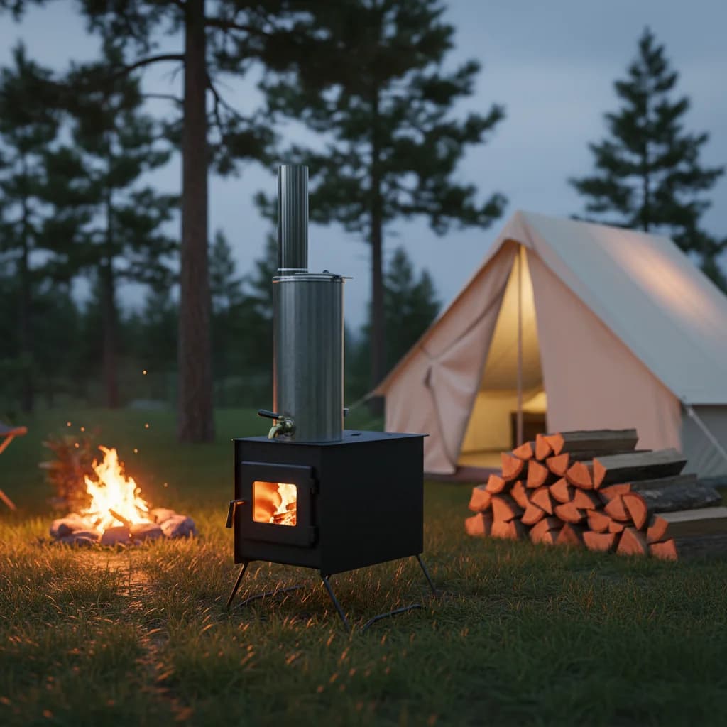 Wood stove for open-air camping with integrated oven