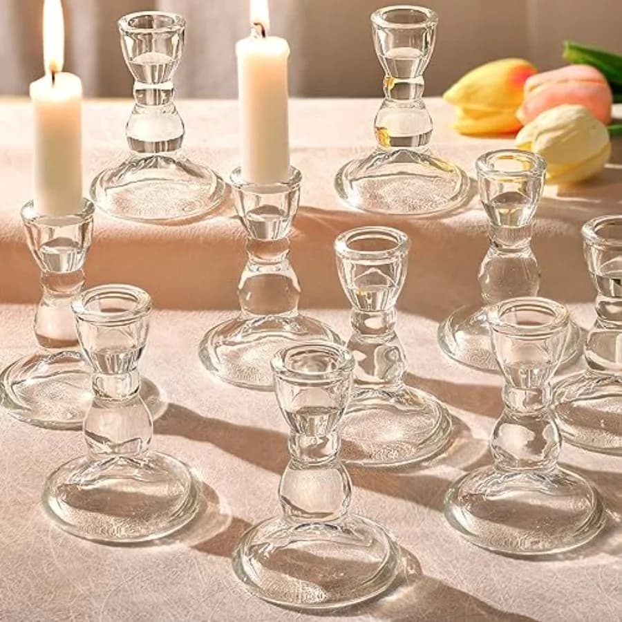 Set di 24 Portacandele in Vetro Trasparente 2,56 x 3,55 Pollici per Candele Affusolate, Ideali per Matrimoni, Feste e Decorazioni per Finestre