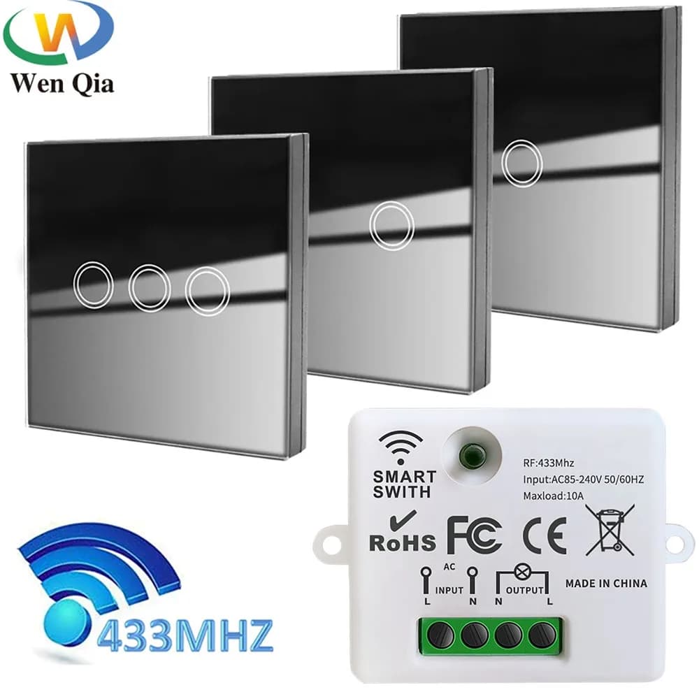 Wenqia Smart Home interruttore a pulsante tattile Wireless 433mhz telecomando pannelli a parete in vetro chiaro AC 110V 220V ricevitore lampadina