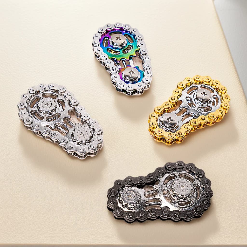 Fidget Spinner Arcobaleno in Lega di Zinco, Meccanico a Forma di Catena di Bicicletta, Pignone e Volano, Silenzioso, Iridescente e Colorato, Antistress