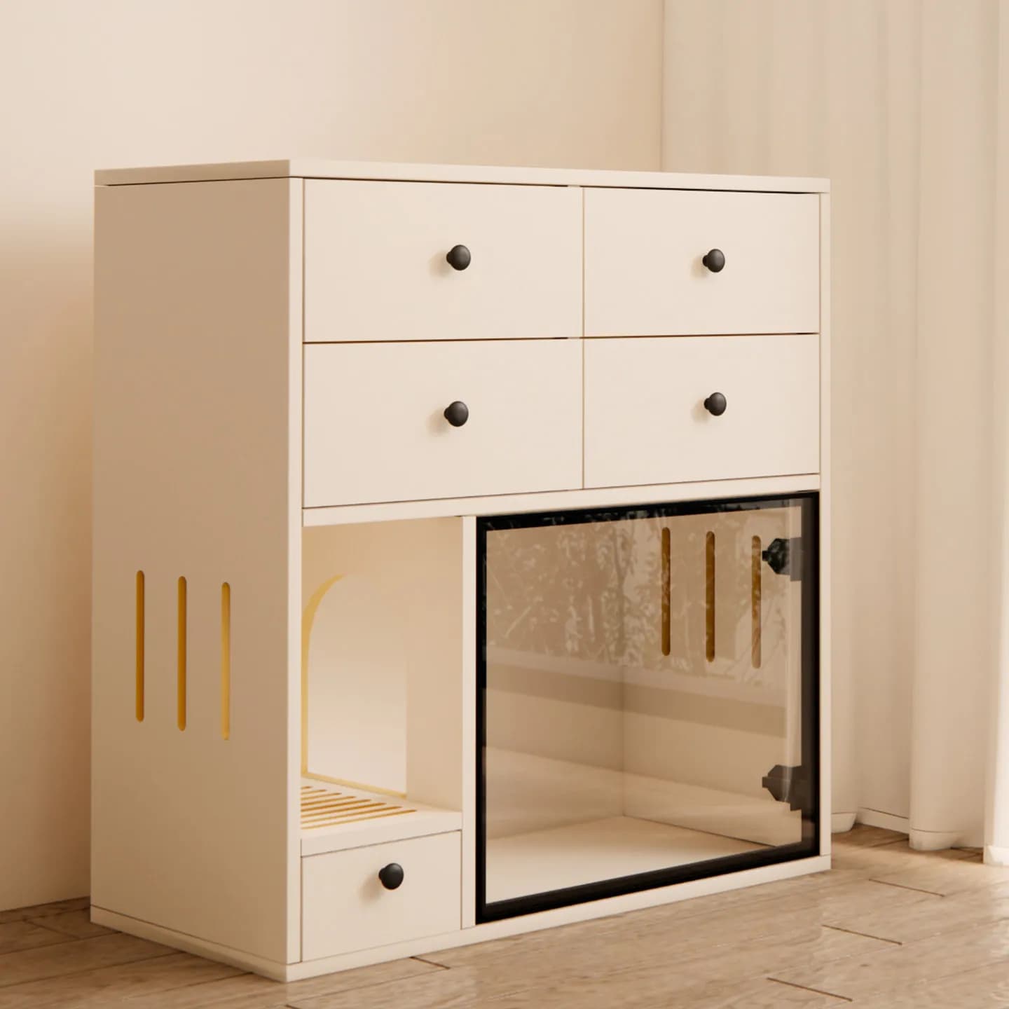 Customizable cat toilet cabinet, solid wood cabinet with drawer, cat litter box storage integrated cabinet, sand control