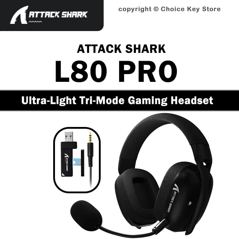 ATTACK SHARK L80PRO Cuffie da Gaming Wireless Tri-Mode 2.4GHz Bluetooth Cablate con Driver da 40mm, Microfono, Bassa Latenza e Design Leggero