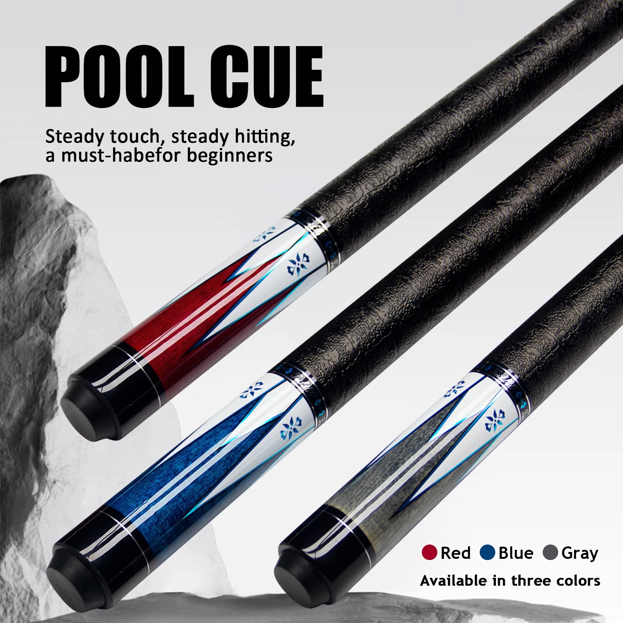 Stecca da Biliardo Professionale 12.5mm in Legno d'Acero con Giunto Uni-Loc e Punta Multistrato - 3 Colori (Rosso/Blu/Grigio) per Principianti e Amatori