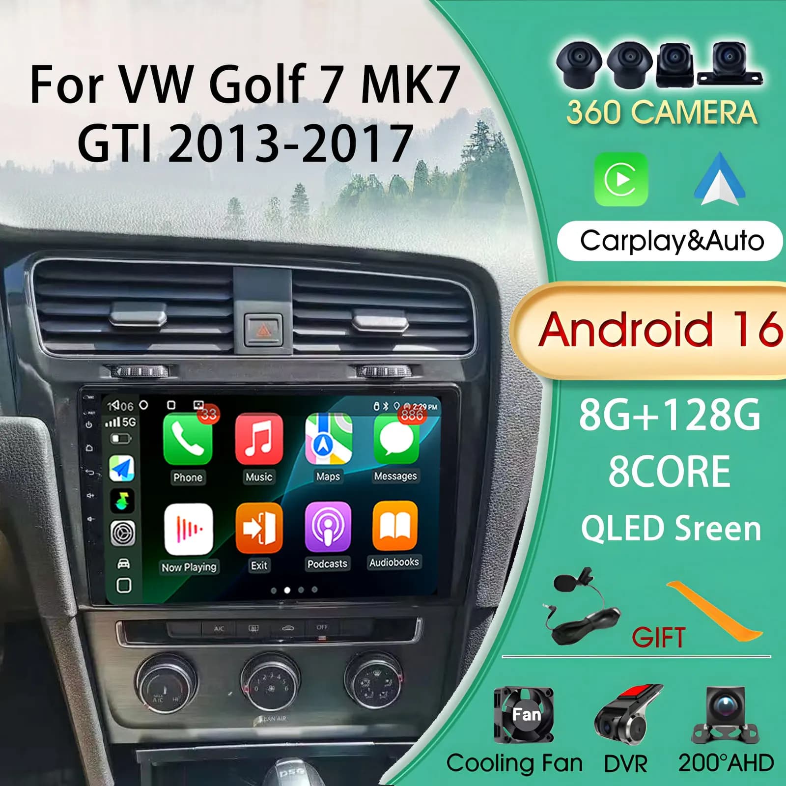 Android 16 Carplay Android Auto Wireless Autoradio Per Volkswagen VW Golf 7 MK7 GTI 2013-2017 Multimedia Automotive Autoradio