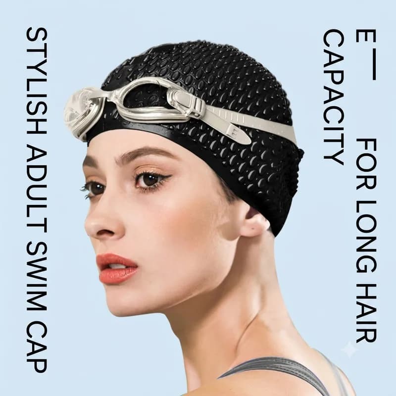 Silicone Swimming Cap with Water Droplets Pattern Waterproof Comfortable Fit Unisex Swim Cap for Men Women Pool Beach Training