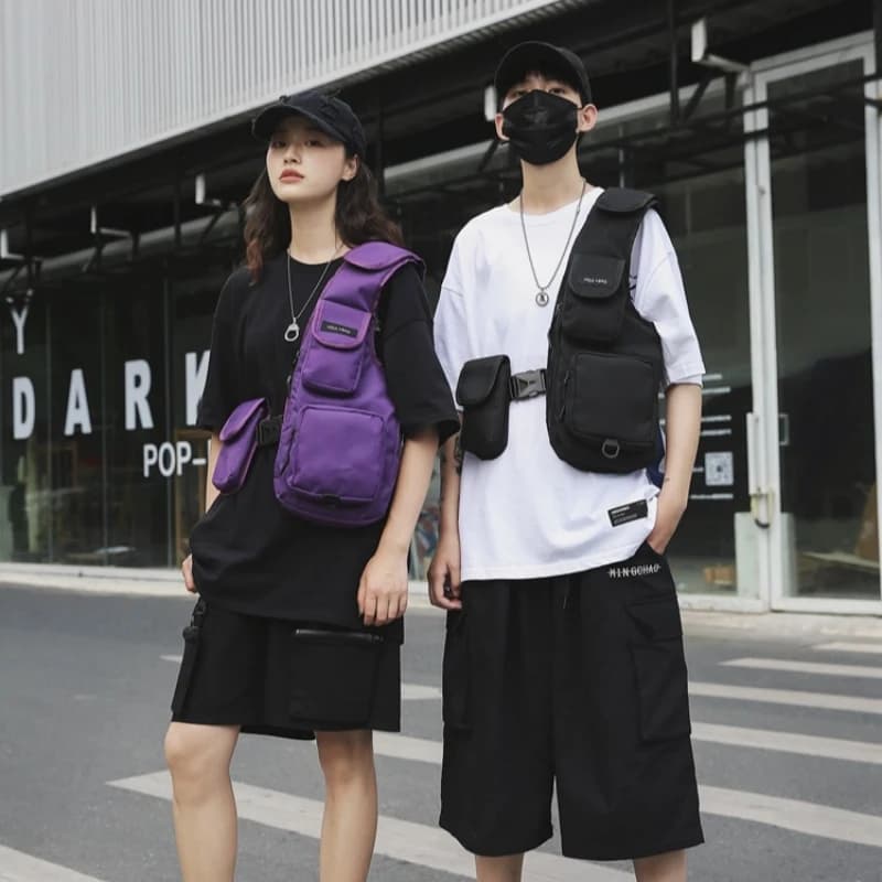 Multi Pocket Vest Bag Functional Tactics Chest Bag for Men and Women Hip Hop Streetwear Chest Rig One Shoulder Backpack 4Colors