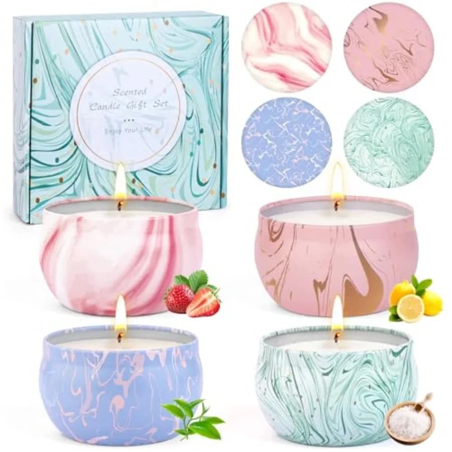 Set Regalo di Candele Profumate per Natale, Confezione da 4 Candele Aromaterapiche per Casa, Candele in Cera di Soia Naturale