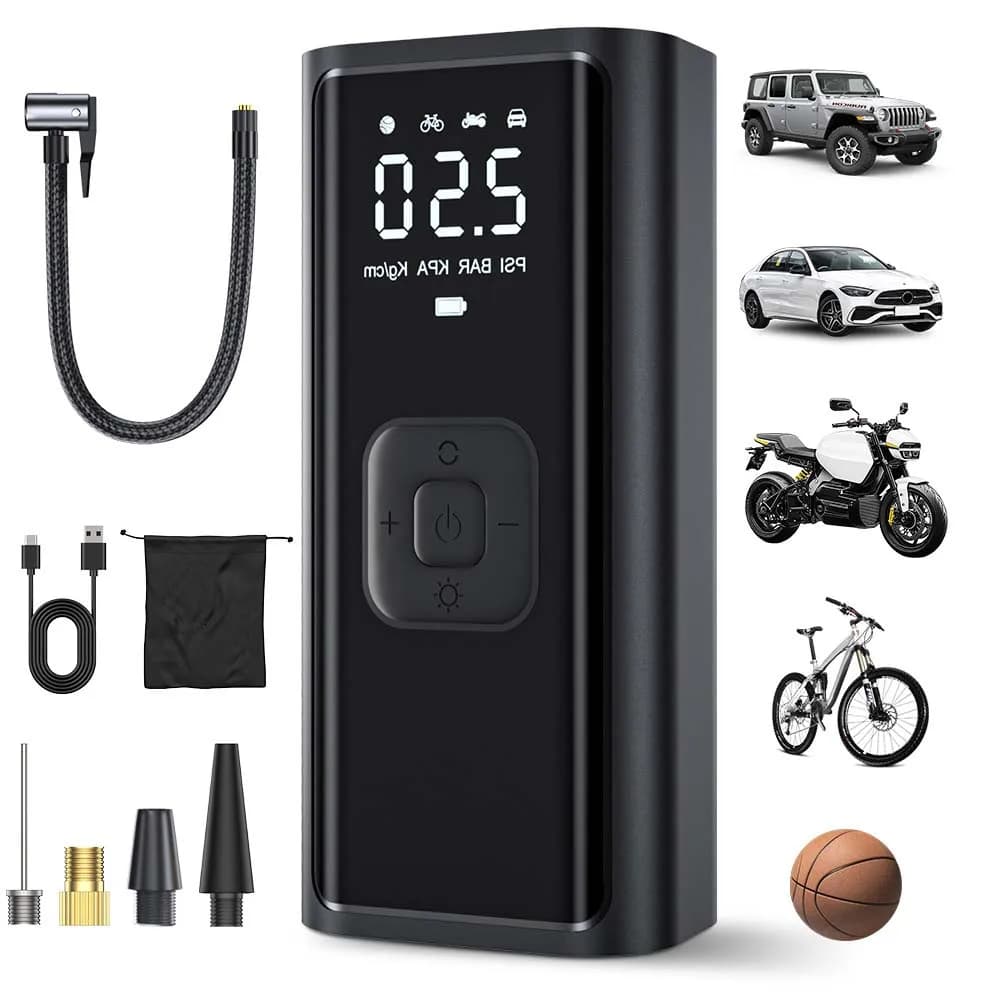 Car Inflator Compressor Pump with LED Ball Lamp for Bike Car Motor Bike Air Pump for Electric Car Wireless