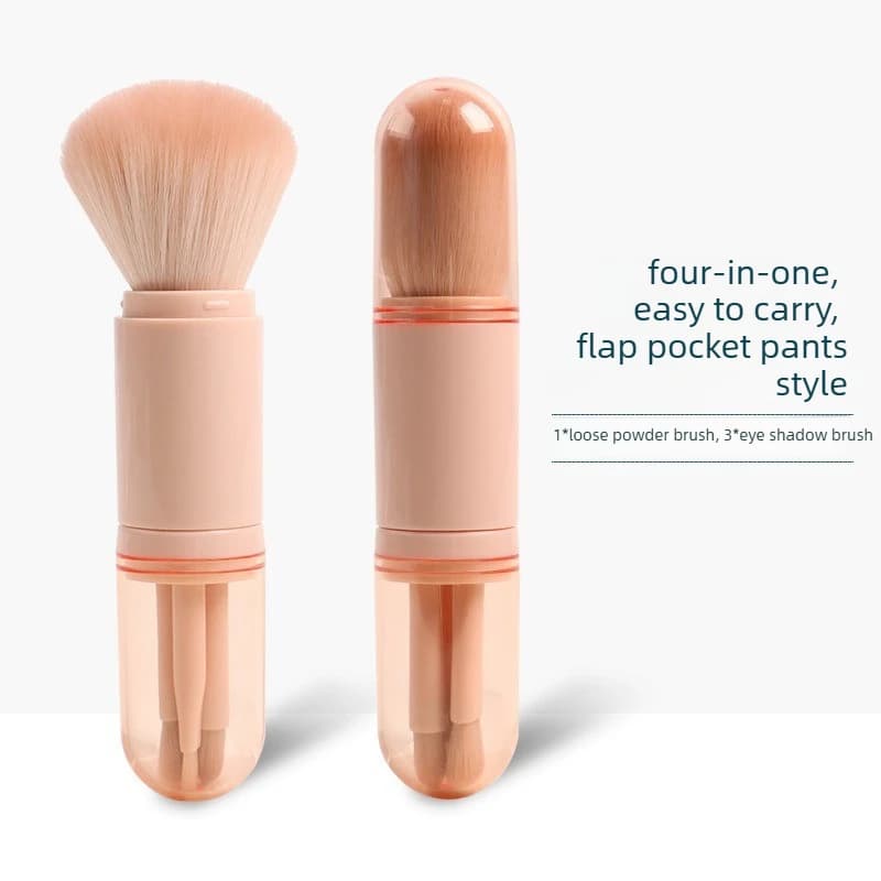 Set di Pennelli da Trucco da Viaggio 4 in 1, Mini Pennelli Professionali Retrattili per Fondotinta, Sfumatura, Cipria e Ombretto