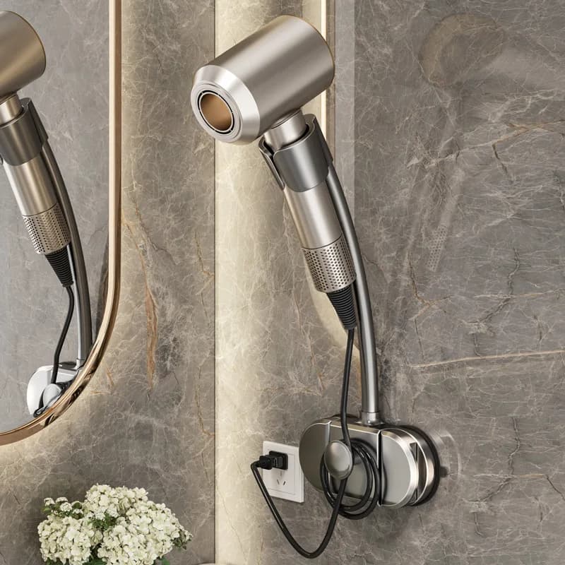 Supporto Girevole per Asciugacapelli con Ventosa, Senza Foratura, per Bagno e Toilette, Porta Asciugacapelli
