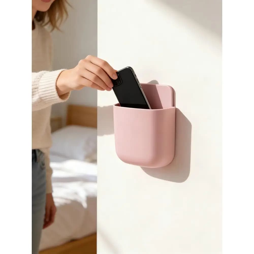 Supporto da parete per telecomando con retro adesivo, base di ricarica e scatola portaoggetti per l'organizzazione di camera da letto o ufficio (confezione da