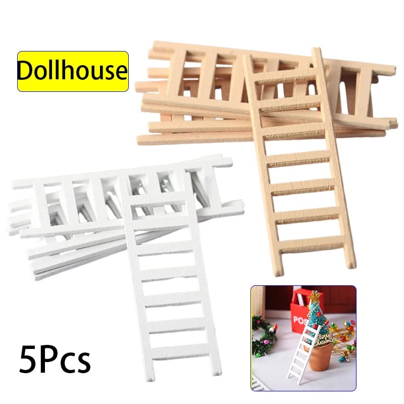 5 pezzi 1:12 mobili in miniatura per casa delle bambole fatti a mano in legno scala di Natale porta fata per accessori per bambole fata magica per bambini