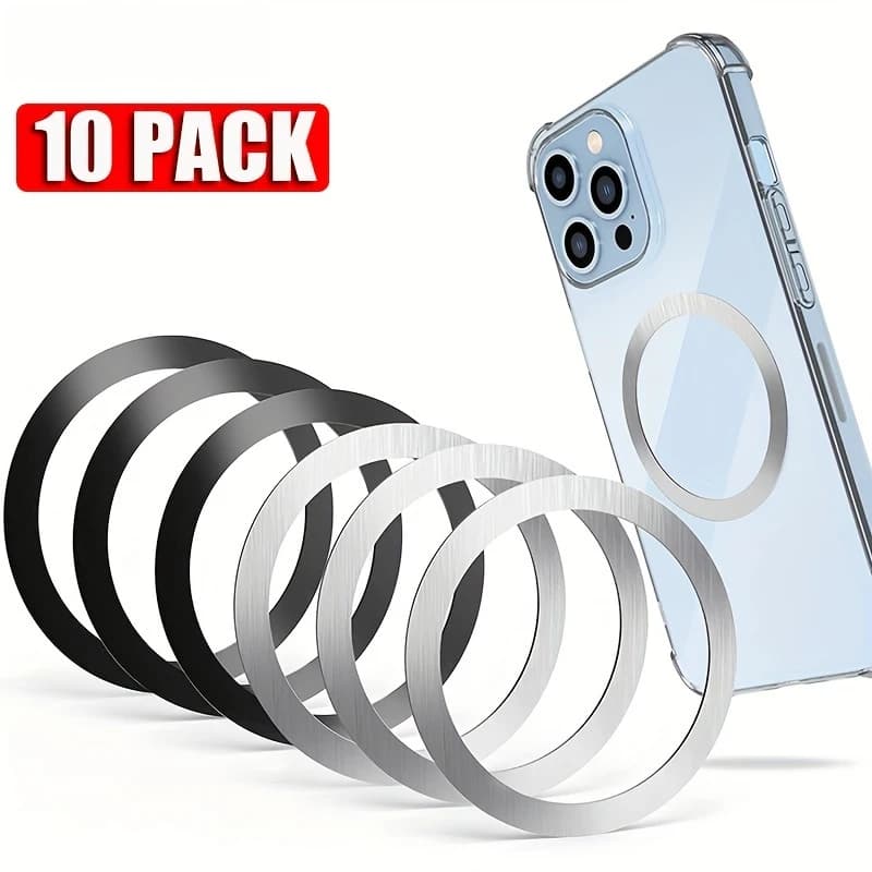 Anelli metallici da 10 pezzi per ricarica wireless magnetica - Piastre adesive in acciaio inossidabile per supporto per telefono da auto iPhone e Samsung, resistenti