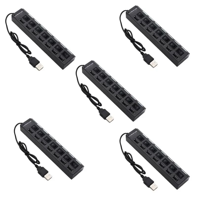 Hub USB Digitale A51I - Estensore Docking Station a 7 Porte, 5 Pezzi, Hub a 7 Porte Bianco e Nero con Interruttore e Luce