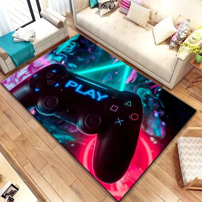 Game Video Pattern Carpet for Esports Black Gameing Hotel Hall Area Rugs Gamer Controller Boy Kids Playroom Anti Slip Floor Mat