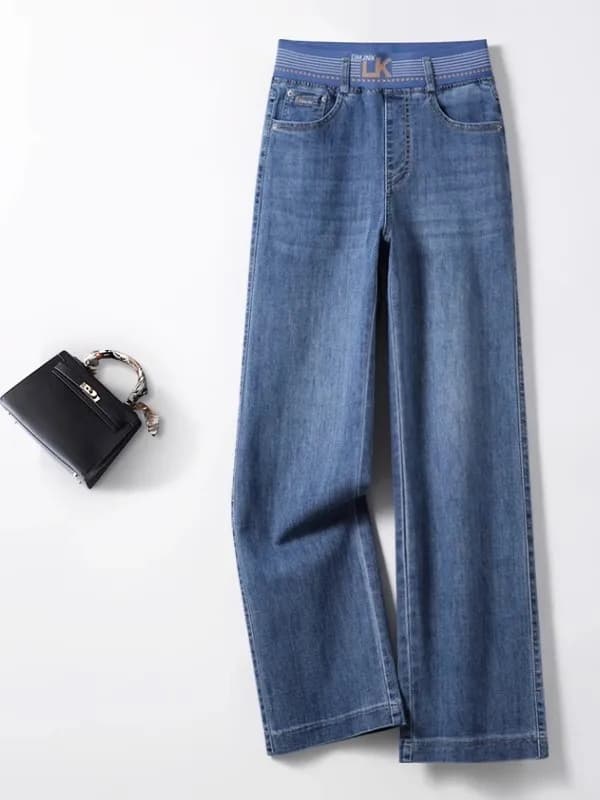 High Waist Wide Leg Jeans Women's Spring Autumn Style 2026 New Elastic Waist Slim Straight Leg Pants Ladies Trousers