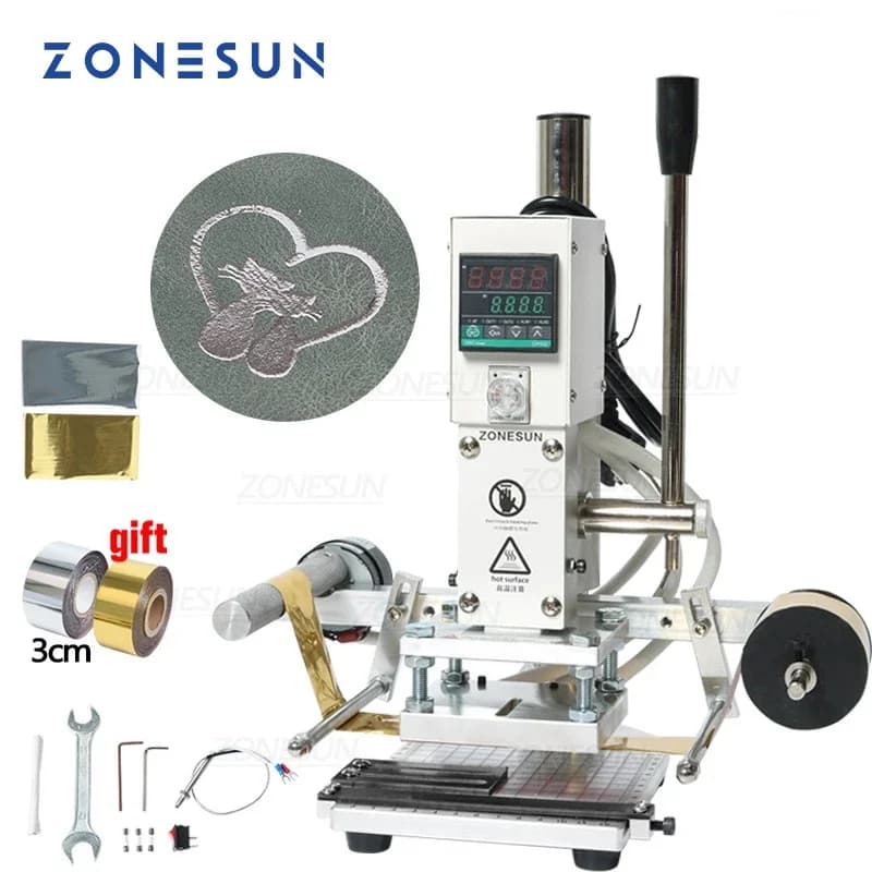 ZONESUN ZS-90A Lamina automatica di carta che corre macchina per stampa a caldo Portafoglio in pelle Cintura Logo del marchio Goffratura Macchina per pressa di calore