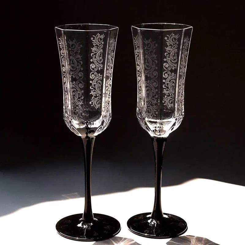 Bicchiere da Champagne Vintage francese Black Swan Set di bicchieri da vino di lusso di san valentino in antico calice ottagonale